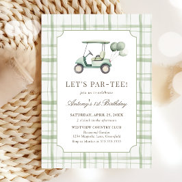 Convites Sage Green Gingham Golf Birthday Invitation