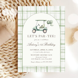 Convites Sage Green Gingham Golf Birthday Invitation