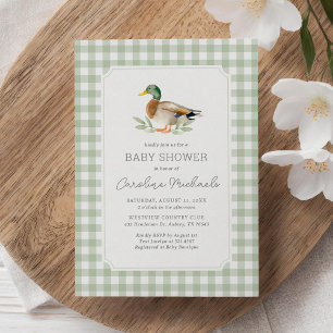 Convites Sage Green Gingham Mallard Duck Chá de fraldas