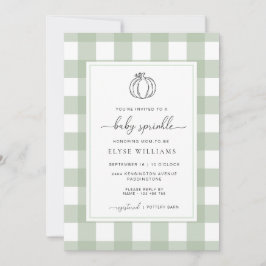 Convites Sage Green Gingham Pumpkin Baby Sprinkle