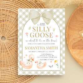 Convites Sage Green Gingham Silly Goose Baby Shower