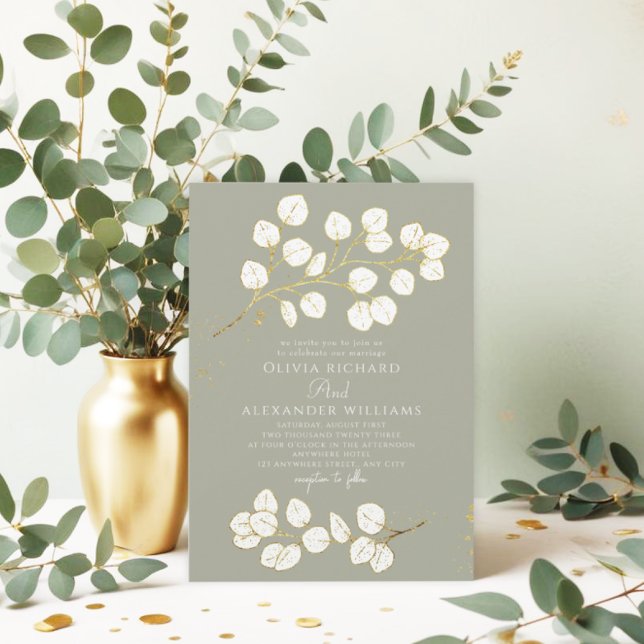 Convites Sage Green Glod verde Eucalyptus Wedding (Criador carregado)