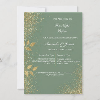 Convites Sage Green Gold Photo Rehearsal Dinner Invitation