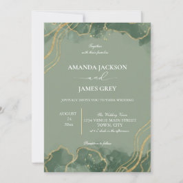 Convites Sage Green Gold Photo Wedding Invitation 