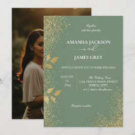 Convites Sage Green & Gold Wedding Invitation