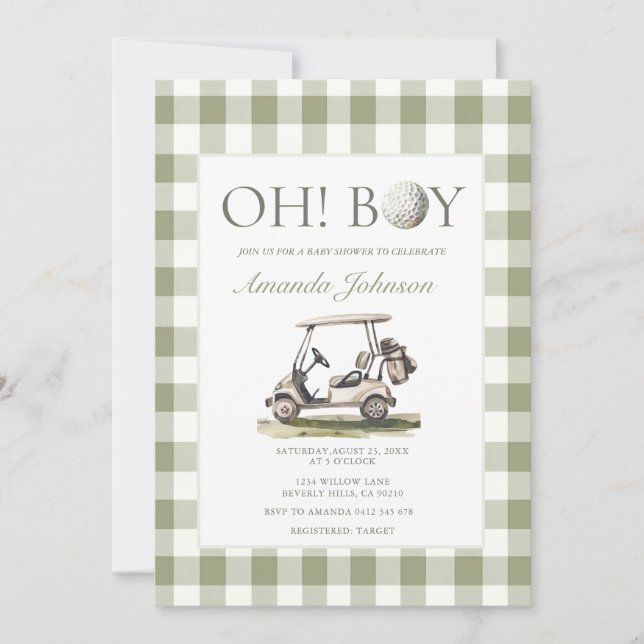 Convites Sage Green Golf Boy Baby Shower Invitation (Frente)