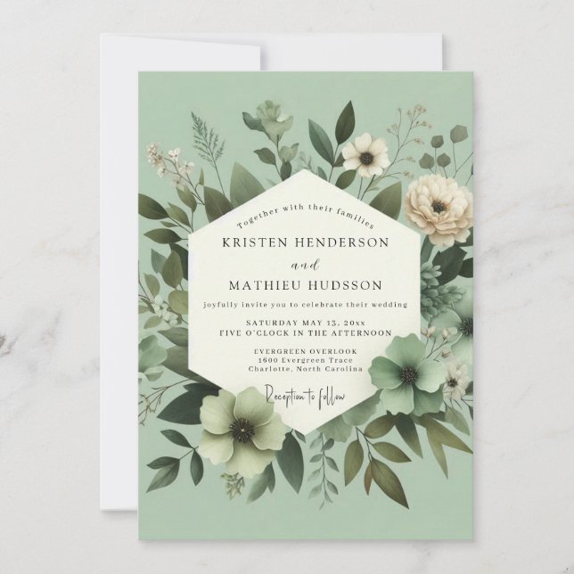 Convites Sage Green Graceful Botanical Wedding (Frente)