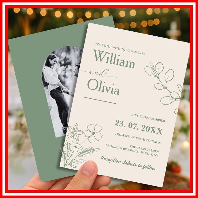 Convites Sage Green Greenery Boho Minimalista Casamento (Criador carregado)