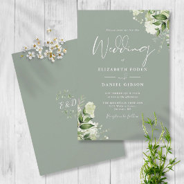 Convites Sage Green Greenery deixa casamento monograma