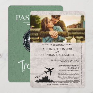 Convites Sage Green Ireland Passport Wedding