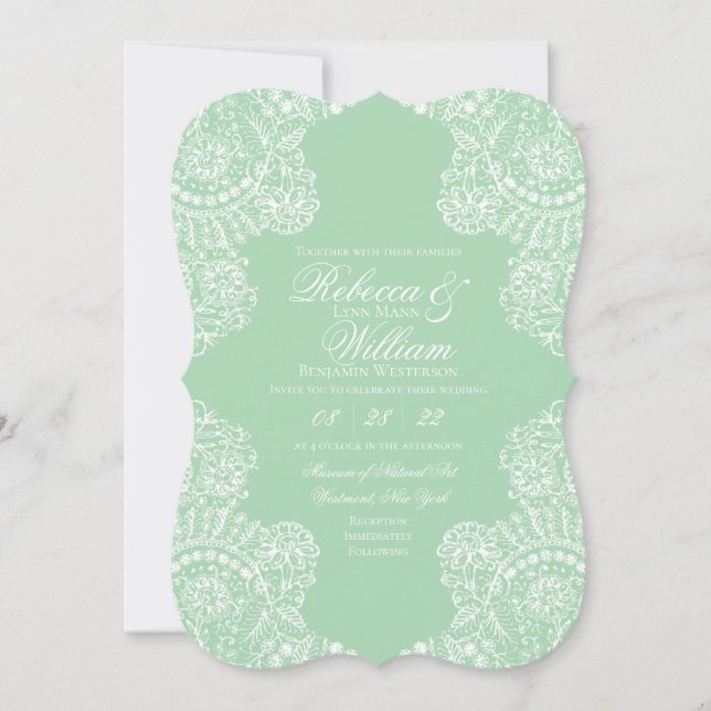 Convites Sage Green Lace Elegant Wedding (Frente)