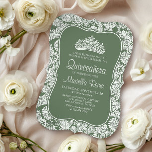 Convites Sage Green Lace Quinceañera