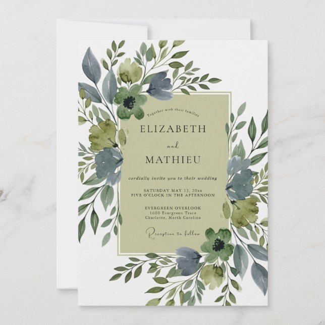 Convites Sage Green Lavish Botanical Wedding (Frente)