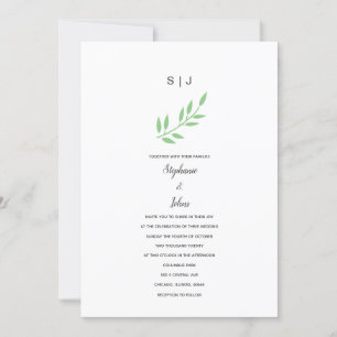 Convites Sage Green Leaf Cinzas Monogramas Nome Boho Weddin