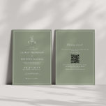 Convites Sage Green Leaf Monograma Código QR Casamento<br><div class="desc">Sábio elegante monograma verde do monograma do casamento QR.</div>