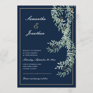Convites Sage Green Leaf Vines Casamento Marinho Azul
