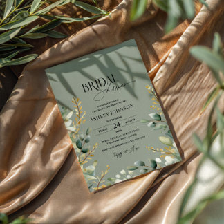 Convites Sage Green Leaves Bridal Shower Invitation