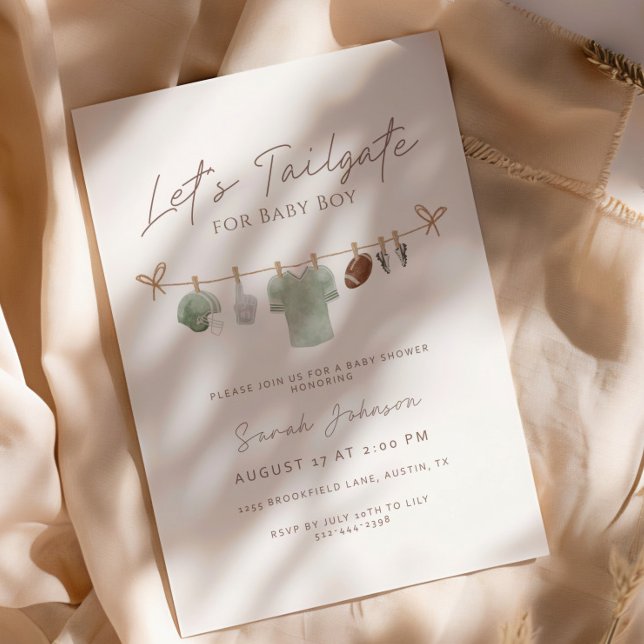 Convites Sage green Let’s Tailgate Football Baby Shower (Criador carregado)