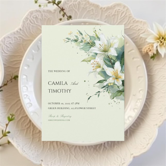 Convites Sage Green Lily of the Valley Floral Wedding (Criador carregado)