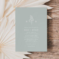 Sage Green Line Art Leaf Monograma Weding