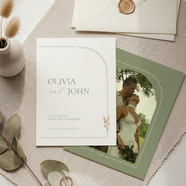 Convites Sage Green & Linen Minimalist Save the Date Card (Criador carregado)