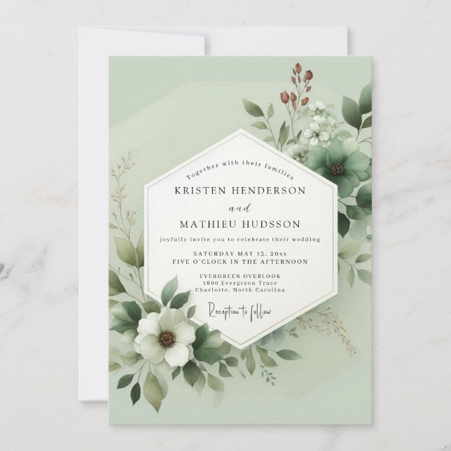Convites Sage Green Lush Botanical Wedding (Frente)