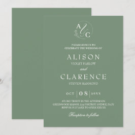 Convites Sage Green Luxury Casamento de Monograma