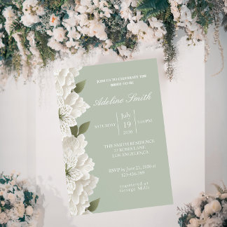 Convites Sage Green Luxury Floral Elegant  Bridal Shower