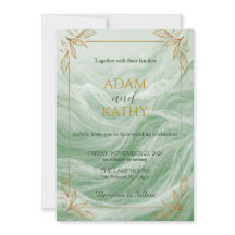 Sage Green Marble & Gold Wedding Invitation