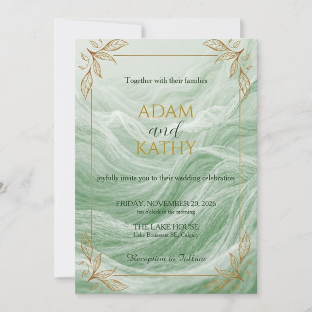 Convites Sage Green Marble & Gold Wedding Invitation (Frente)