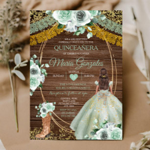 Convites Sage Green Mexicano Quinceañera Russo Wood