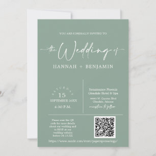 Convites Sage Green Minimal Boho Wedding Arch Código QR Fot