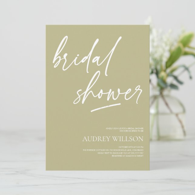 Convites Sage Green Minimalist Bridal Shower Invitation (Em pé/Frente)