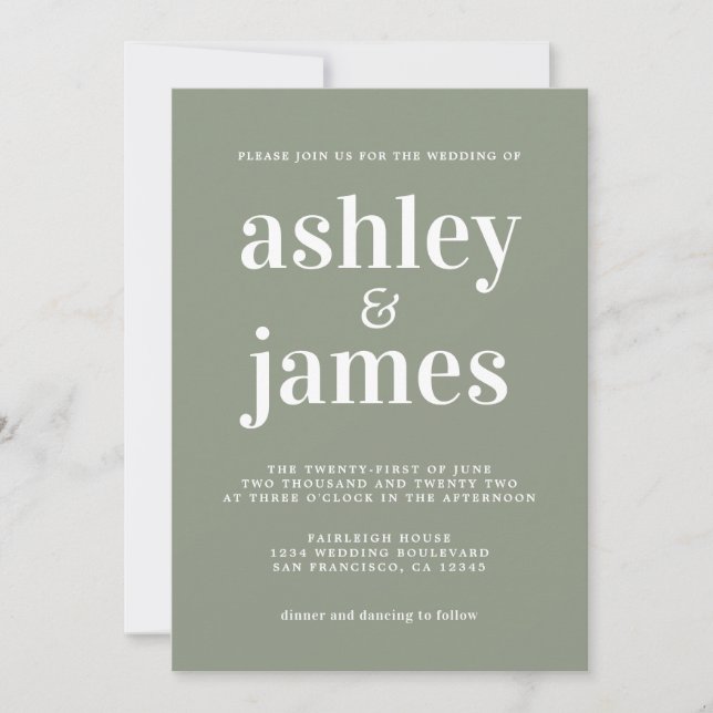 Convites Sage Green Minimalist Wedding Invitation (Frente)