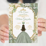 Convites Sage Green Mis Quince 15 Anos Dourada Crown Butter<br><div class="desc">Quinceañera Sage Convite Dourado à Coroa Verde Mis Quince 15 Anos,  16ª Borboleta de Aniversário.</div>