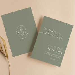 Convites Sage Green Modern Minimalista Boho Casado Monogram