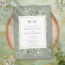Sage Green Modern Monogramas Greenery Casamento