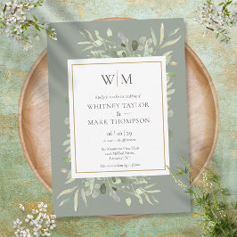 Convites Sage Green Modern Monogramas Greenery Casamento