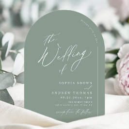 Convites Sage Green modern script minimalist arch wedding