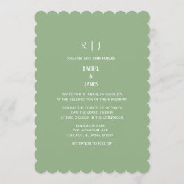 Convites Sage Green Monogram Initials Classy Simple Wedding