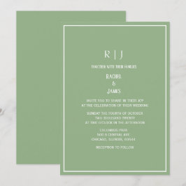 Convites Sage Green Monogram Initials Elegant Wedding