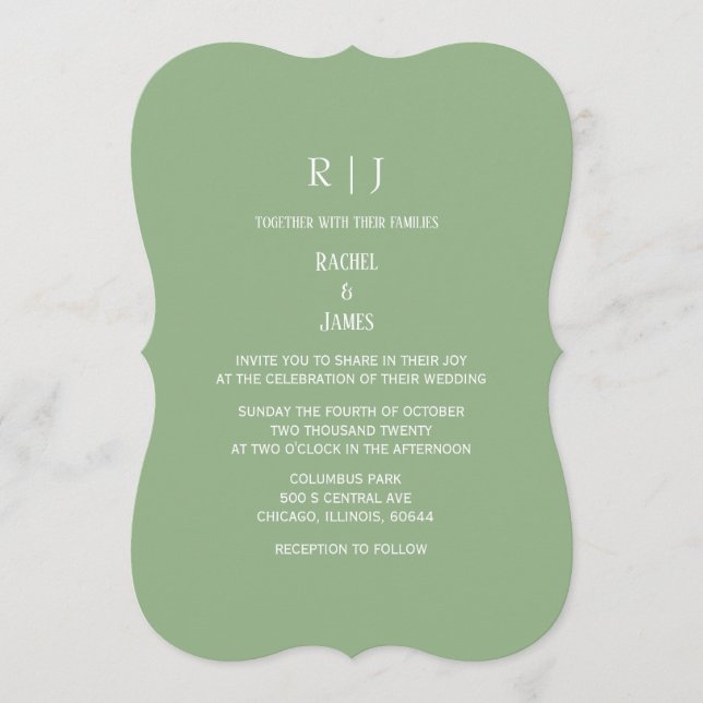Convites Sage Green Monogram Initials Trendy Wedding (Frente)