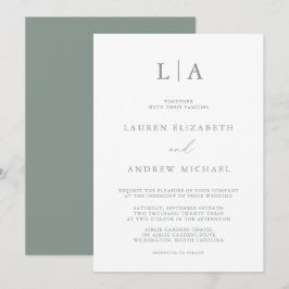 Convites Sage Green Monograma Simples Casamento Minimalista