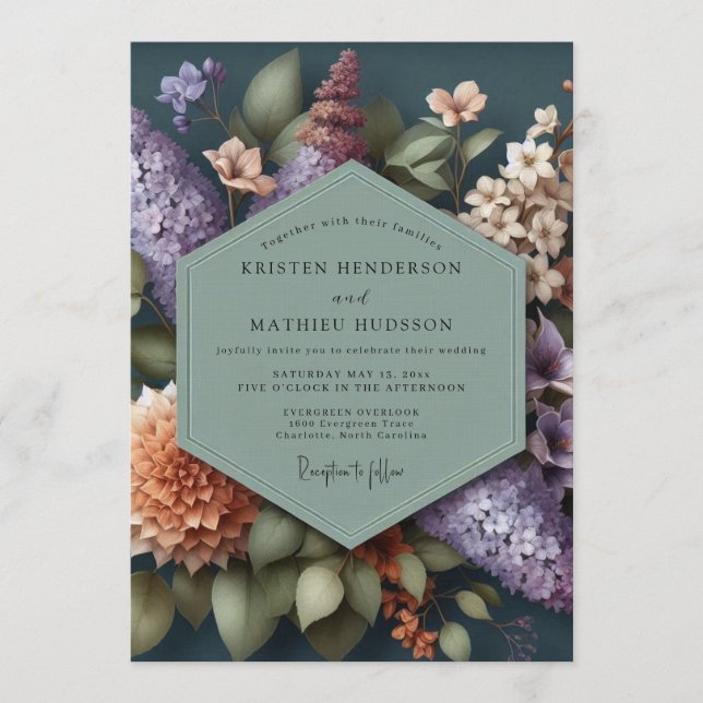 Convites Sage Green Moody Botanical Wedding (Frente)