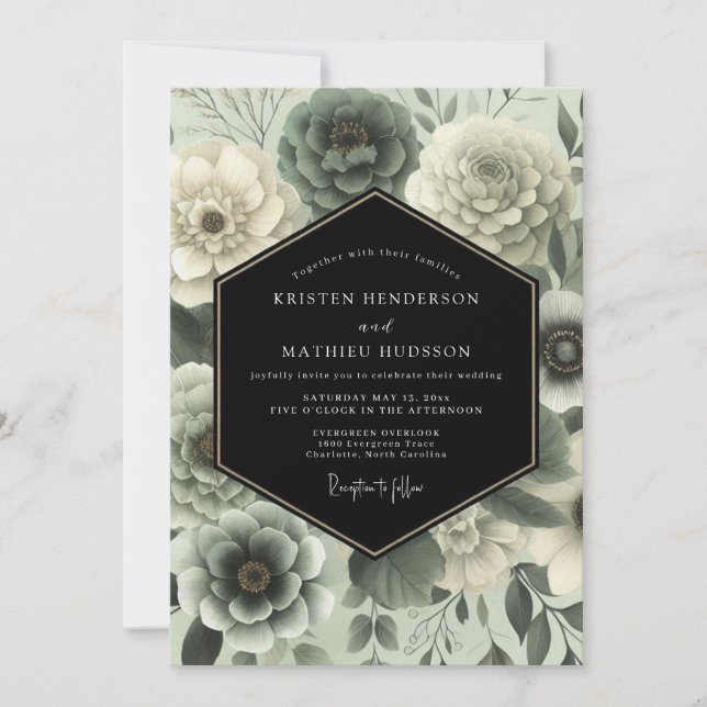 Convites Sage Green Moody Floral Wedding (Frente)