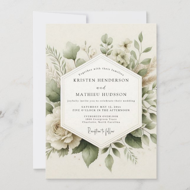 Convites Sage Green Muted Botanical Wedding (Frente)