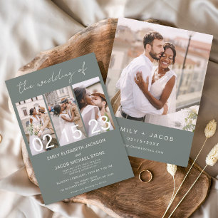 Convites Sage Green O Casamento da Colagem de Fotos Minimal