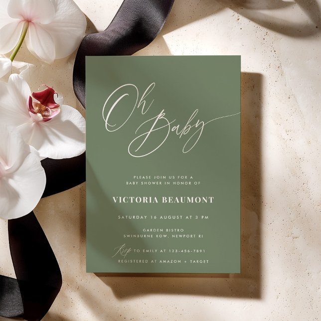 Convites Sage Green Oh Baby Shower Invitation (Criador carregado)