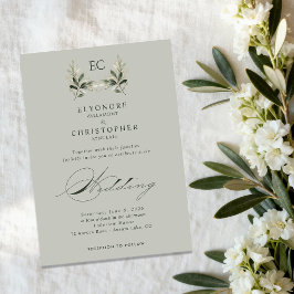 Convites Sage Green Olive Branch Monogram Wedding