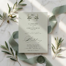 Convites Sage Green Olive Branch Monogram Wedding